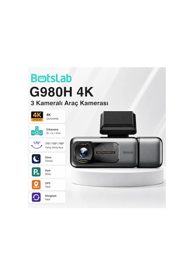 360+ Botslab G980h Pro 4k 3 Kameralı Wifi+gps Akıllı Araç İçi Kamera +170 Geniş Açı+süper Kapasitör+sesli Kontrol+gece Görüşlü 128gb Hafıza Kartı Hediyeli