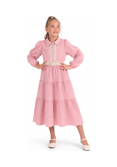 İrem Çocuk Giyim Kız Çocuk Düğme Kapamalı Dantel Detaylı Kemerli Diz Altı Boy Astarlı Pembe Renk Elbise Pembe İrem Çocuk Giyim Kız Çocuk Düğme Kapamalı Dantel Detaylı Kemerli Diz Altı Boy Astarlı Pembe Renk Elbise Pembe