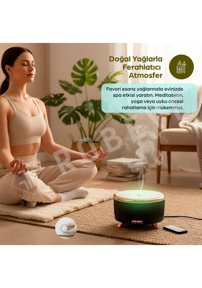 Robeve 500 Ml Uzaktan Kumandalı Aroma Difüzörü Hava Nemlendirici Buhar Makinesi 7 Renk Led Işıklı, 3 Sis Modlu Hava Nemlendirici Sessiz Çalışan, Zaman Ayarlı & Otomatik Kapanmalı Difüzör