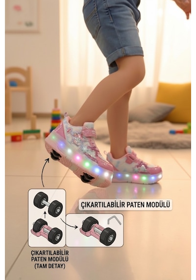 Enoch Çocuk Patenli Işıklı Tekerlekli Spor Ayakkabı & Rahat Cırt Cırtlı Kaykay Ayakkabı 4 Tekerli Sneaker Pembe Enoch Çocuk Patenli Işıklı Tekerlekli Spor Ayakkabı & Rahat Cırt Cırtlı Kaykay Ayakkabı 4 Tekerli Sneaker Pembe