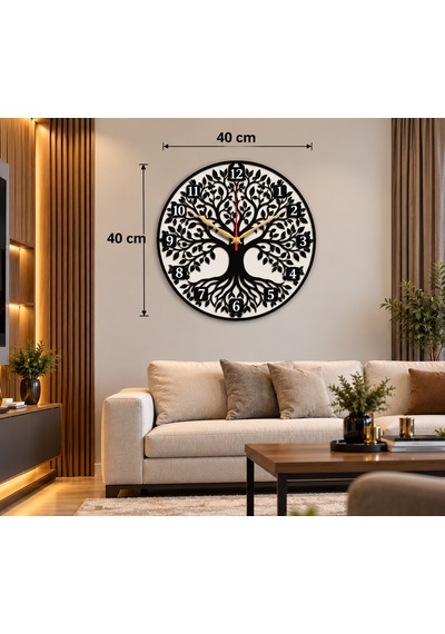 Hayat Ağacı Dekoratif Duvar Saati 40x40 Cm 3 Mm Mdf Siyah