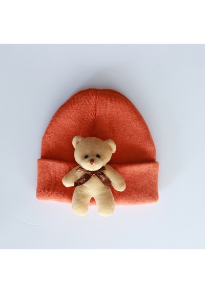 Bidigago Peluş Ayıcıklı Renkli Çocuk Bere Turuncu