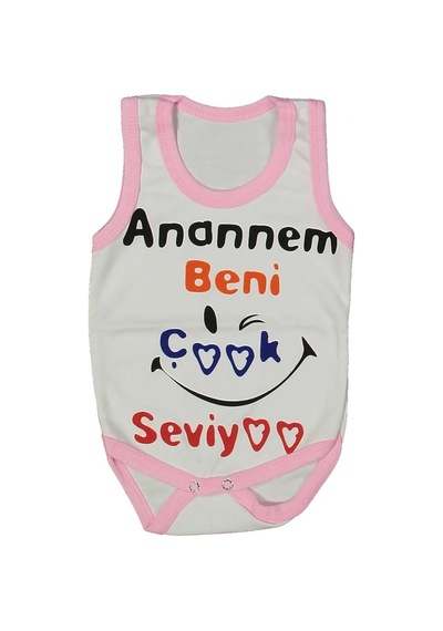 Bebegen Kız Bebek Beyaz Pembe Biyeli Anaannem Beni Seviyor Yazılı Askılı Zıbın