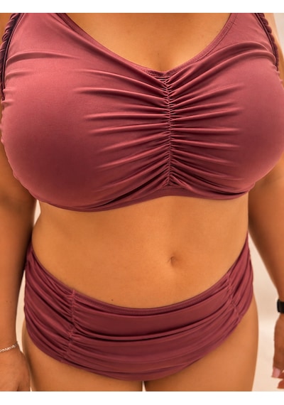 Büyük Beden Kaplı Büzgü Detaylı Sabit Pedli Siyah Bikini Takım Gülkurusu
