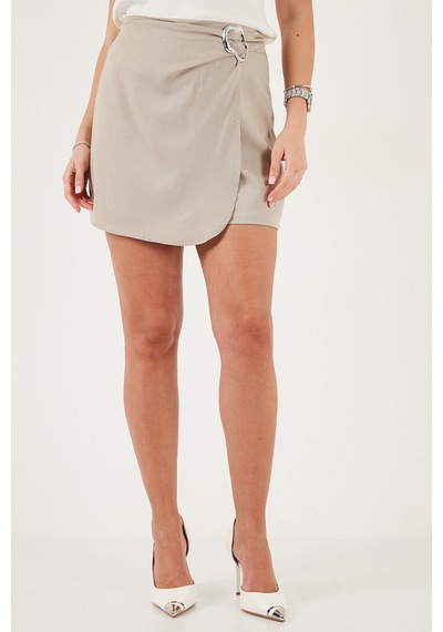 Lela Taşlı Regular Fit Broş Detaylı Ceket-Şort Etek Bayan Takım 6839618 Taş