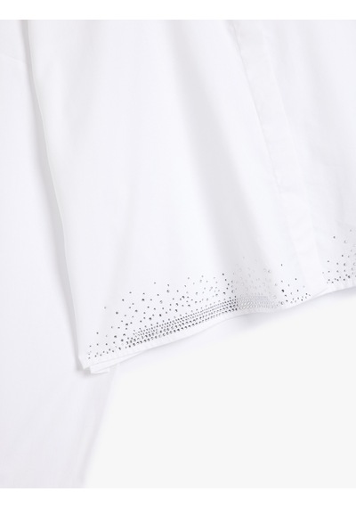 Koton Crop Oversize Poplin Gömlek Taşlı Uzun Kollu Pamuklu Kırık Beyaz 5wak60125uw Ekru