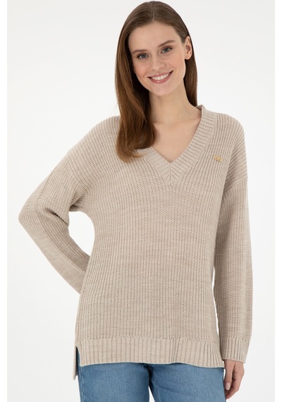 U.S. Polo Assn. Kadın Taş Melanj V Yaka Kazak 50297120-VR225