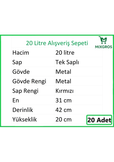 Tel Market Alışveriş El Sepeti 20 Litre 20 Adet Metal