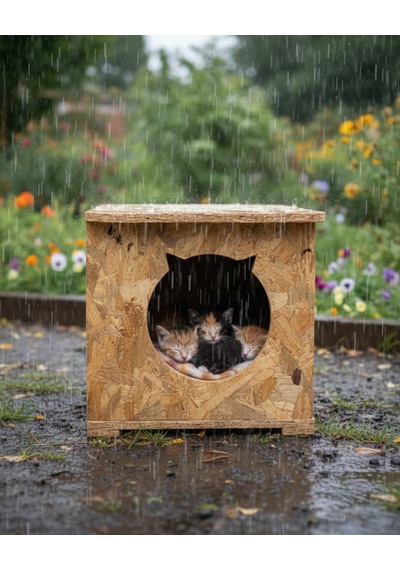 Reyo Kedi Evi Dış Ortam Uygun Ahşap Kedi Evi Osb 45 x 35 x 34 CM CAT12