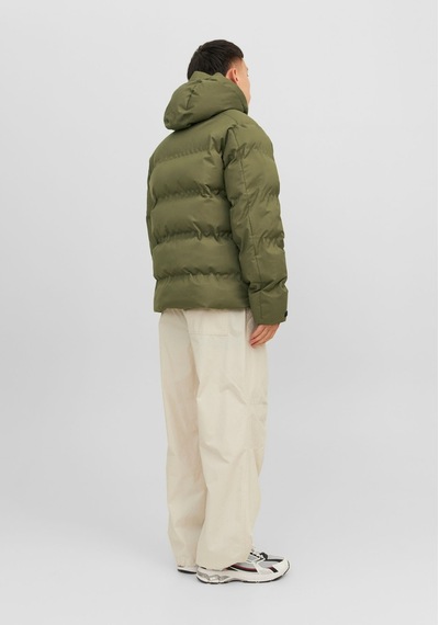 Jack & Jones Kapüşonlu Cep Detaylı Puffer Mont - Sweep 12238998 Olive Night Krem
