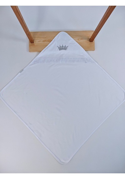 Ekru %100 Pamuklu Bebek Battaniyesi Nakışlı Kız / Erkek Puset Örtüsü Hediyelik Yenidoğan 85x85cm Ekru