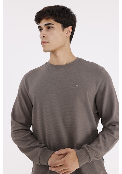 Rowinger Yatay Dokulu Ottoman Yüzey Tonal Logo Detaylı Bisiklet Yaka Standart Kalıp Sweatshirt Antracite