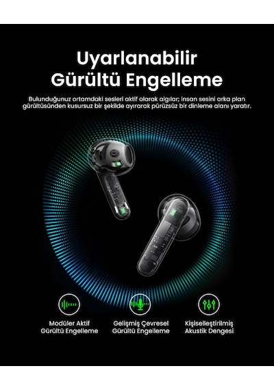 Ugreen Lightbuds Magic Aktif Gürültü Engelleyici Ekranlı Kablosuz Kulak İçi Kulaklık, 30 Saat Çalma Süresi, 6 Mikrofon, Anc, Beyaz, 65386