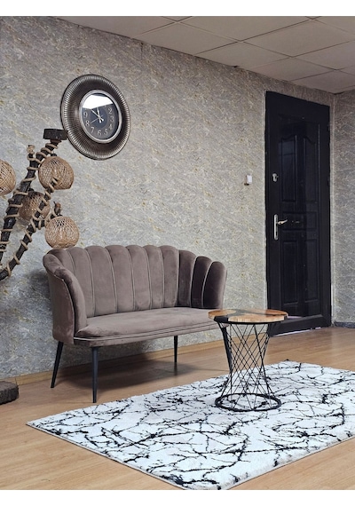Zafir İkili Papatya Çay Seti Koltuk Siyah Boyalı Sivriltme Ayak, Balkon, Salon, Ofis, Koltuk Takımı Kahverengi