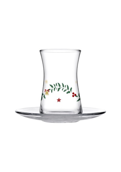 Paşabahçe Sparkles Heybeli Çay Seti, 4 Kişilik, 170 Cc Bardak Ve 126 Mm Tabak, Yılbaşı Temalı Çok Renkli