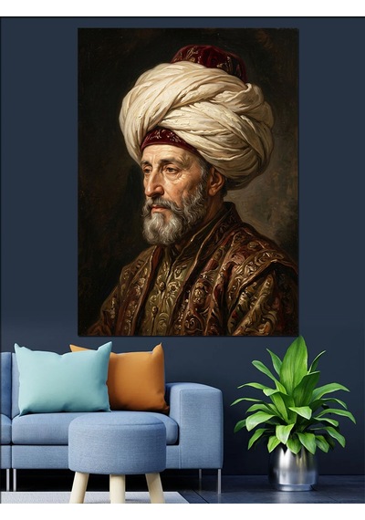 Sarıklı Ve Vakur Osmanlı Sultanı Dekoratif Kanvas - Mdf Ahşap Tablo