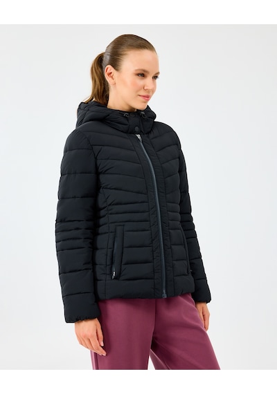 Skechers W Fitted Hoodie Puffer Jacket Kadın Siyah Mont S2520203-3817 Siyah
