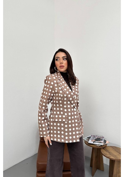 Cemo Kadın Puantiyeli Tek Düğmeli Blazer Ceket Camel