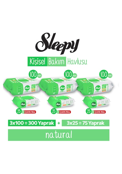 Sleepy Natural Kişisel Bakım Havlusu 3x100 300 Yaprak + Çanta Boy 3x25 75 Yaprak