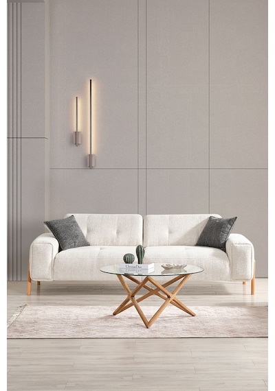 Dolex Kasalı Modern Sırt Mekanizmalı Koltuk Takımı 3 1 Krem Ceviz