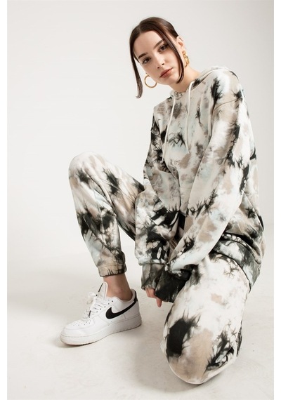 Jahr Marc Batik Yıkamalı Gri Oversize Kapüşonlu Sweatshirt