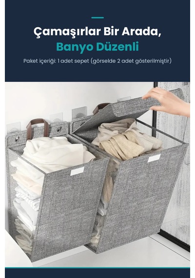 Katlanabilir Asılabilir Kirli Çamaşır Sepeti Kahverengi