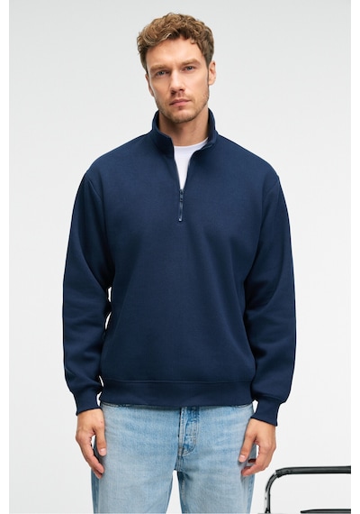 Grimelange BAXTER Erkek Dik Yakalı Fermuarlı Relaxed Lacivert Sweatshirt