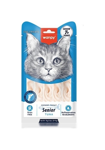 Wanpy Senior Ton Balıklı 7+ Yaşlı Sıvı Kedi Ödül Maması 5x14 Gr