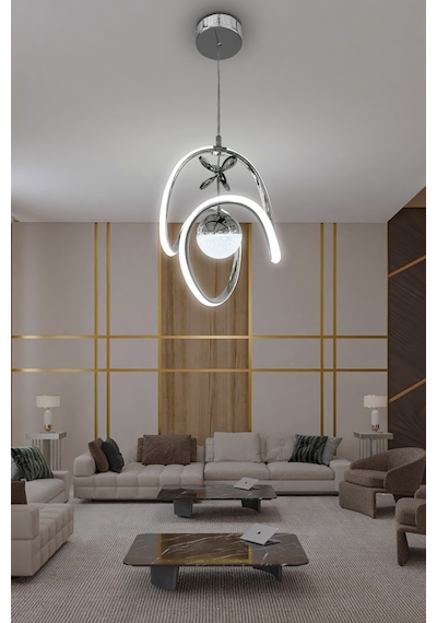Badem Tek Toplu Modern Sarkıt Led Avize - - Kumandalı / Krom Krom