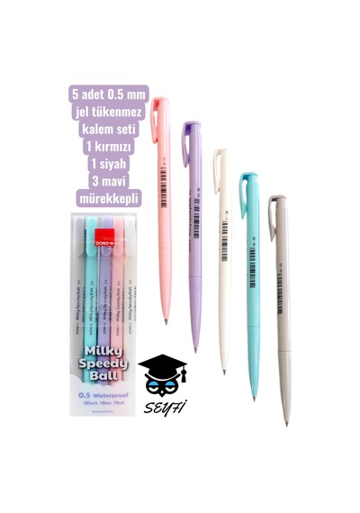 5 Adet 0.5 Mm Jel Tükenmez Kalem Seti 1 Kırmızı 1 Siyah 3 Mavi Mürekkepli Çok Renkli