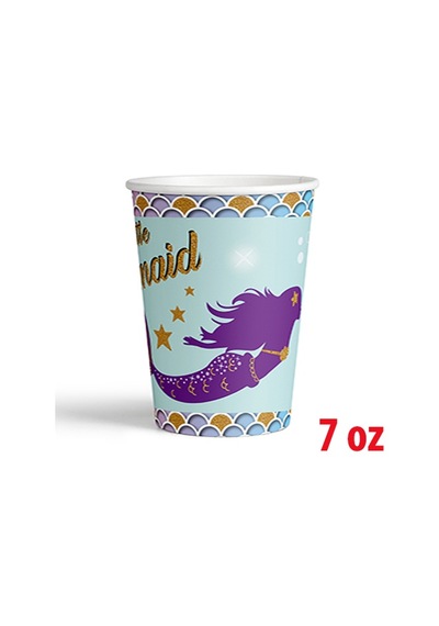 4 Paket 7 Oz Karton Bardak Deniz Kızı 8'li - Parti Bardağı