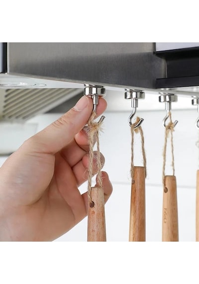 Valkyrie 10 Adet Neodyum Mıknatıs Askı Seti 14kg Taşıma Kanca Mutfak Buzdolabı Banyo Kapı Dolap Balkon Tekne Gümüş