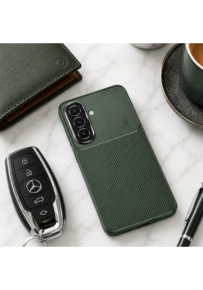 Samsung Galaxy A27 Uyumlu Kılıf Karbon Tasarım Kamera Korumalı Silikon Telefon Kılıfı Kapak Koyu Yeşil