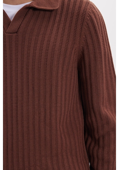 Tudors Erkek Standart Fit Normal Kesim Polo Yaka Kahverengi Kazak-46287