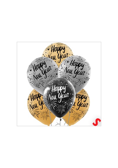 Happy New Year Yılbaşı Balonu, 30cm X 6 Adet Renkli