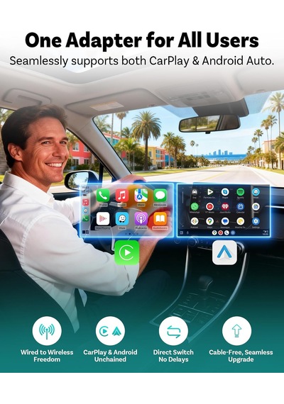 Mini Pico, 2026 Yeniliği 2'in'1 Kablosuz Carplay Ve Android Auto Adaptörü Tek Dokunuşla Cihaz Değişimi, Tak Ve Kullan, Wifi 6 Ve Bluetooth 5.4, İphone Ve Android İçin Otomatik Bağlanır