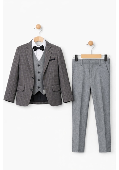 Ahengim Erkek Çocuk Slim Fit Dokulu Çizgili Spor Takım Elbise Ak195-196 Gri