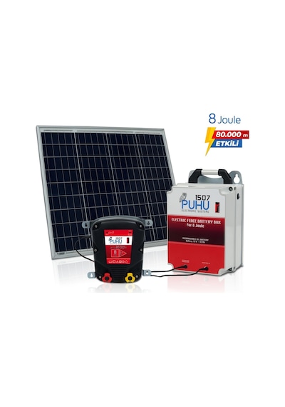 Puhu Güneş Enerjili Elektrikli Çit Cihazı 8 Joule 60w Panel + 12v/42ah Jel Akü