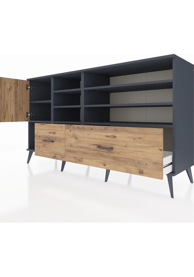 Kronos Konsol 8 Raflı 2 Çekmeceli Tek Kapaklı 176x59x99 Antrasit Antrasit-çam