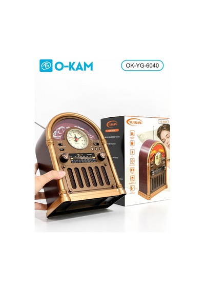 O-kam Ok-6040 Bluetooth Saatli Şömine Efektli Şarjlı Retro Radyo