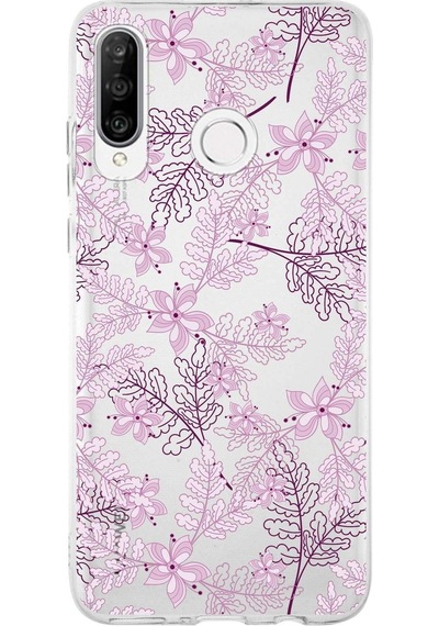 Huawei P30 Lite Uyumlu Kapak Floral Pudra Tasarımlı Şeffaf Silikon Kılıf