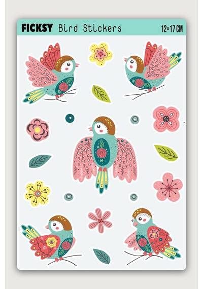 Iskandinav Sevimli Yavru Kuş Sticker Seti - 11 Adet Etiket Çıkartma Diğer