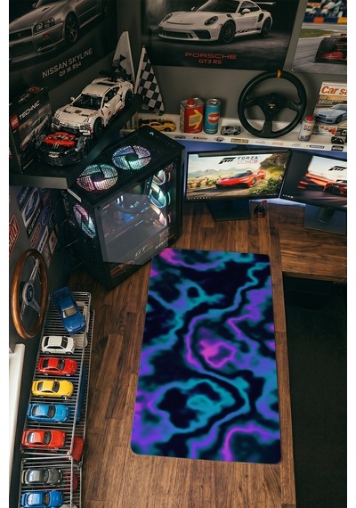 Aurora Gaming Mousepad Xxl 90x40 Cm Kaymaz Taban Dikişli Kenar Mor Yeşil Oyuncu Masa Pedi