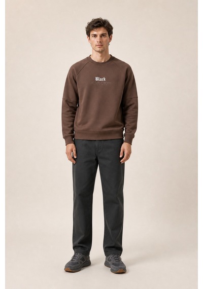 Redline Black Yeni Sezon Erkek Kışlık Regular Fit Sweatshirt Pamuklu Kahve