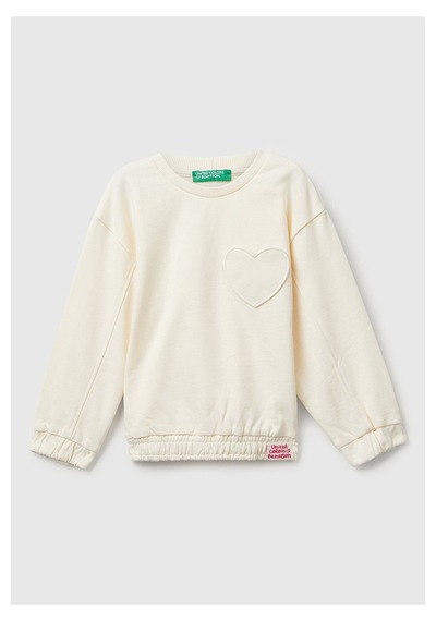 Benetton Kız Bebek Ekru Kalpli Sweatshırt Ekru