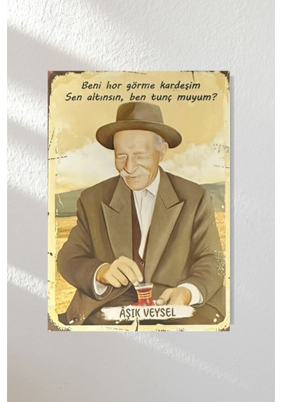 "aşık Veysel" Ahşap Poster Üçlü Set 20 15 Cm - 593174806