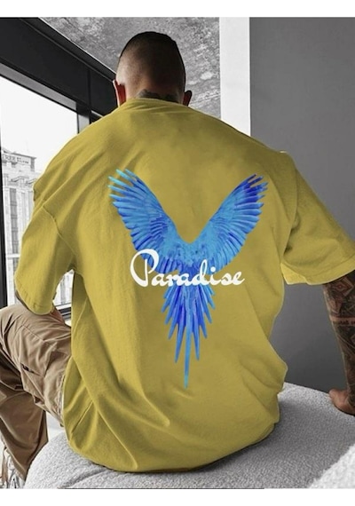 Paradıse Baskılı Oversize Tişört Sari