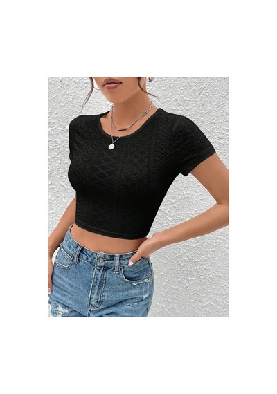 Hımmelduf Siyah Belden Bağlamalı Kısa Kollu Crop Bluz Siyah