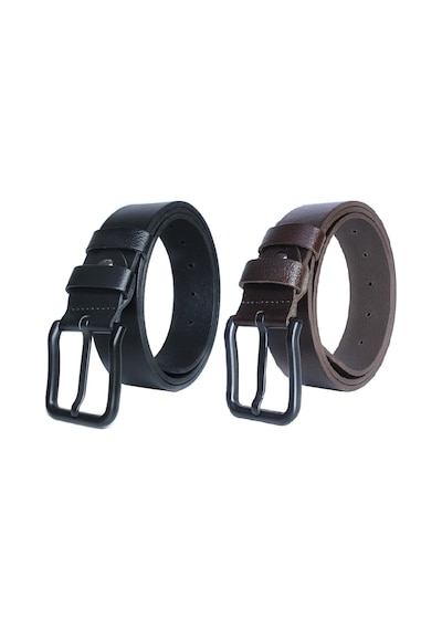 2'li %100 Hakiki Deri Erkek Kemer Siyah Tokalı 4cm Siyah - Kahverengi
