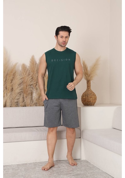 Seboteks %100 Pamuklu Kolsuz Cepli Erkek Şortlu Pijama Takımı 2011 Haki